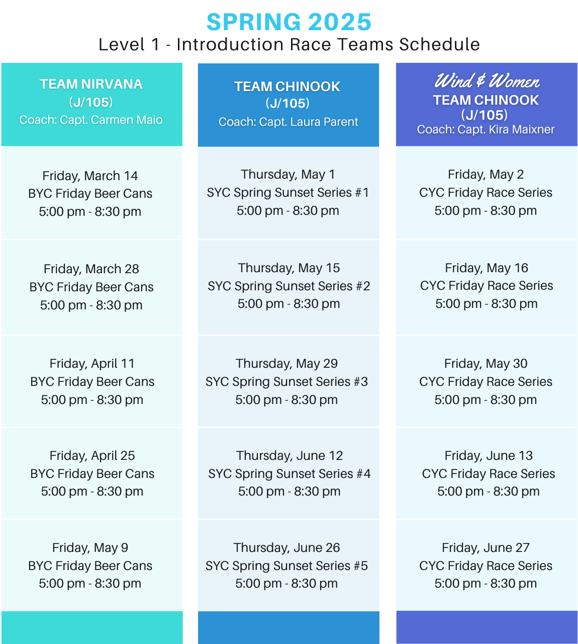 Spring 2025_Level 1 Race Teams Schedule