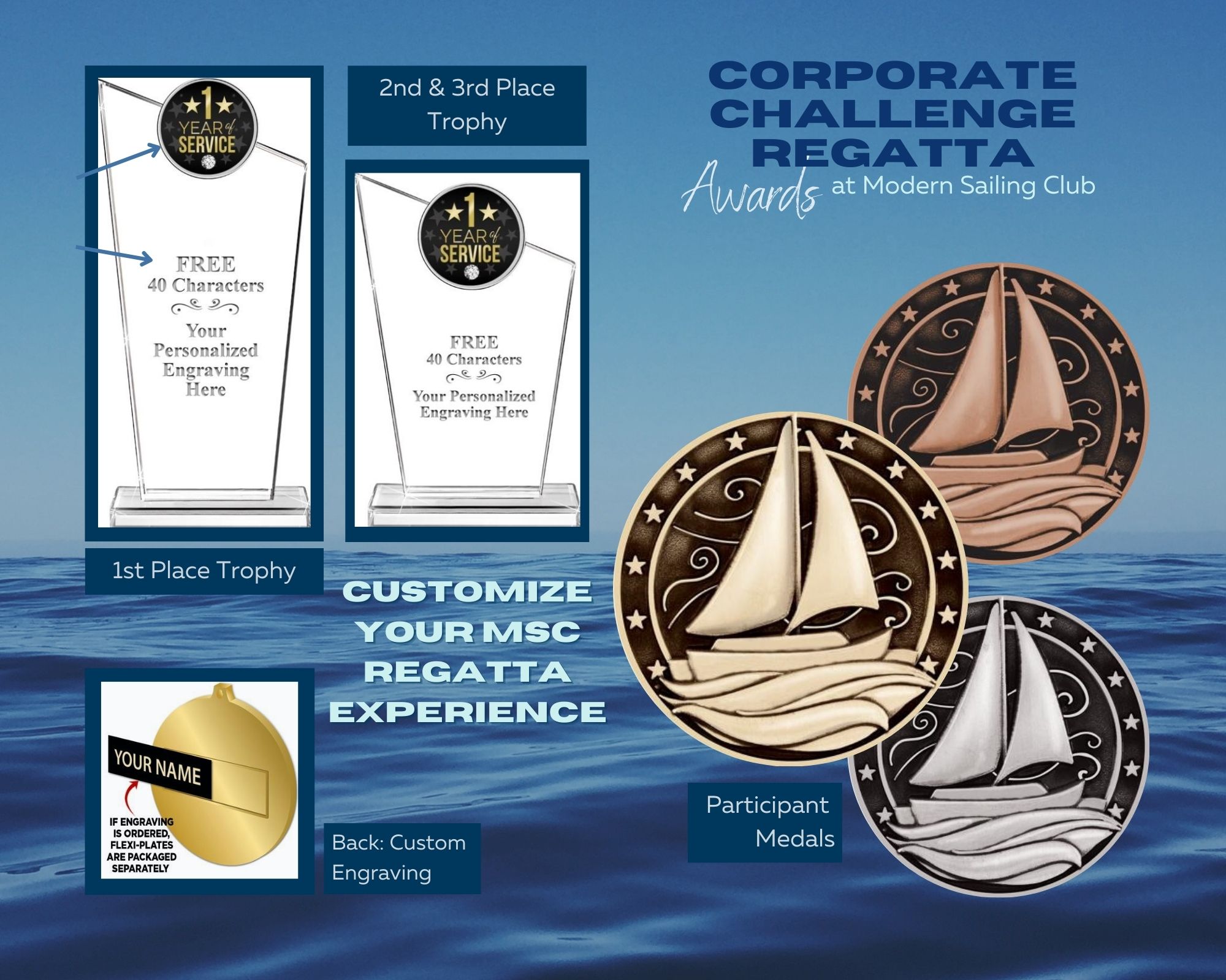 Modern Sailing Corporate Regatta Trpphies and Medals