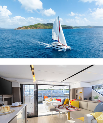Leopard 46 catamaran sailing over blue ocean