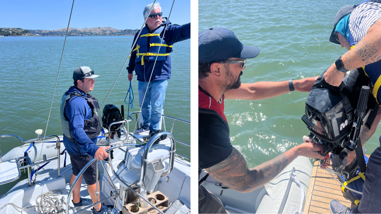 GM Dan Bailey and Head of School Capt. Jeff Cathers show how to hoist a dinghy