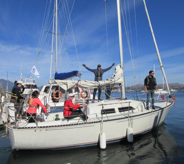 Student and Instructor Refresh skills on one of the on-the-water Refresher Courses that Modern Sailing School and Club offers on San Francisco Bay.
